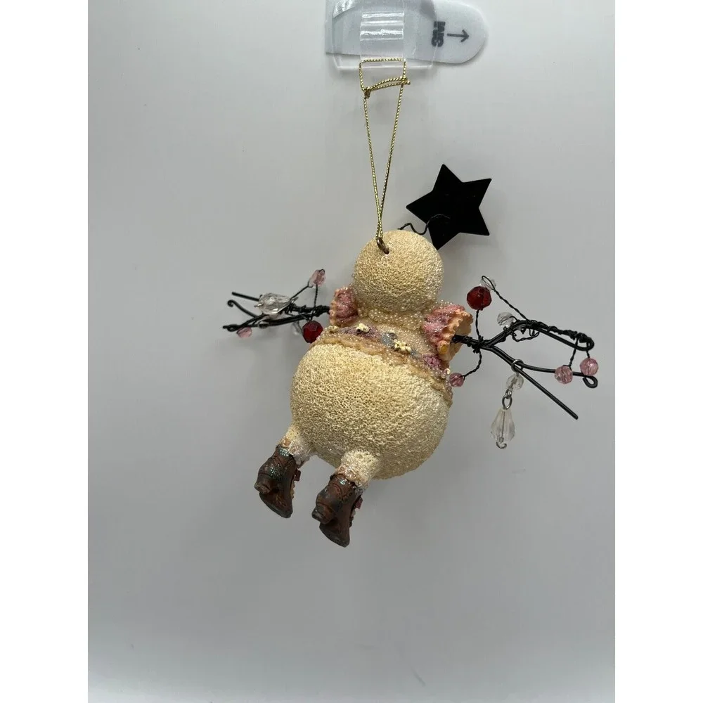 Snowman Ornament Victorian Lace Beaded Cottagecore Shabby Chic Pink Cream Resin